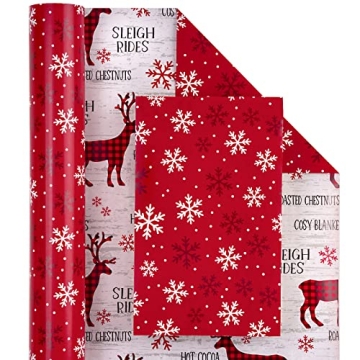 Reversible Christmas Wrapping Paper - 17 Inch X 33 Feet Roll