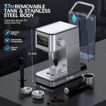 QJA Espresso Machine with Milk Frother & Touch Screen