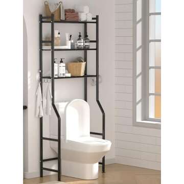 GloTika Black 3-Tier Over The Toilet Storage Rack - Space Saver