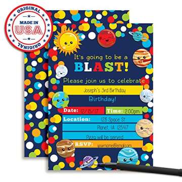 Space Invites Happy Planets for Kids Birthday Party