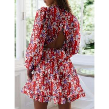 Dokotoo Womens Cute Summer Summer Casual Sexy Deep V Neck Ruffle Chiffon Lantern Long Sleeve Elegant...