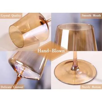 Physkoa Amber Hand-Blown Wine Glasses Set of 6