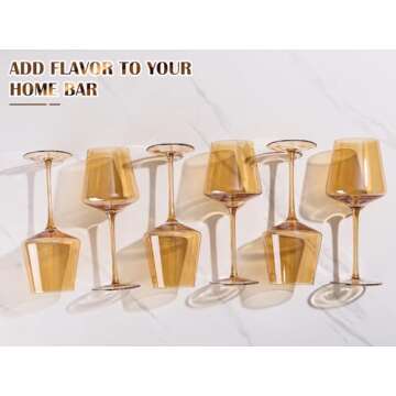 Physkoa Amber Hand-Blown Wine Glasses Set of 6