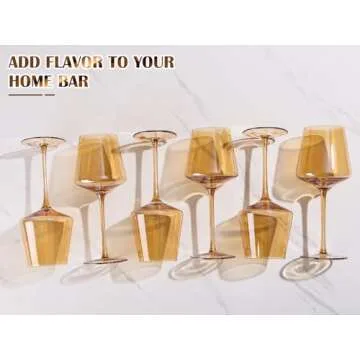 Physkoa Amber Hand-Blown Wine Glasses Set of 6
