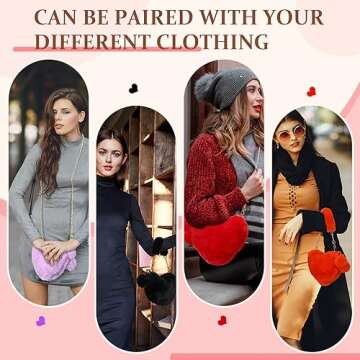 Paterr 6 Pack Furry Heart Shaped Purse for Women