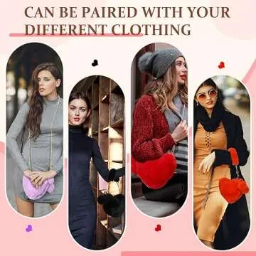 Paterr 6 Pack Furry Heart Shaped Purse for Women