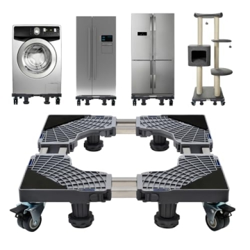 WBJKZJD Updated Fridge Stand Mobile Base with Double Pipes 4 Locking Wheels 4 Strong Feet, Adjustable Furniture Dolly for Washer Dryer Washing Machine Stand Pedestal, Refrigerator (Grey, Extra Large)