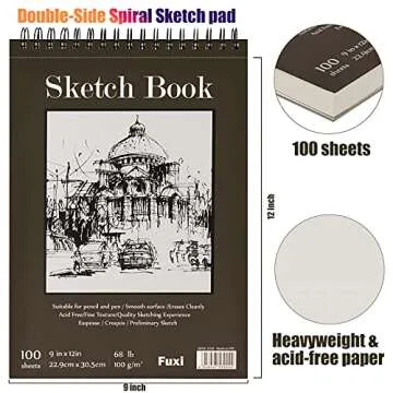 9" x 12" Sketch Book, Top Spiral Bound Sketch Pad, 2 Packs 100 Sheets Each (68lb/100gsm), Acid Free ...