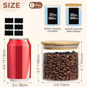 ComSaf 20oz Airtight Glass Food Storage Jars Set
