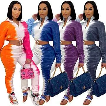 TOPSRANI Womens 2 Piece Outfits Casual Tracksuit Tie Dye Sweatsuits Long Sleeve Joggers Workout Pants Set Purple L