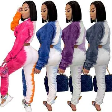 TOPSRANI Womens 2 Piece Outfits Casual Tracksuit Tie Dye Sweatsuits Long Sleeve Joggers Workout Pants Set Purple L