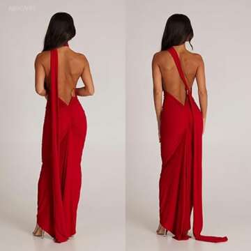 ABYOVRT Women Sexy Backless Dress Bodycon Sleeveless Open Back Maxi Dress Going Out Elegant Party Cocktail Long Dress (B-Red, M)