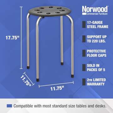 Norwood Commercial Furniture Stacking Stools for Kids and Adults, 17.75" Standard Height Portable Ne...