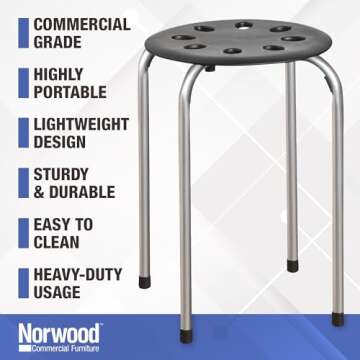 Norwood Commercial Furniture Stacking Stools for Kids and Adults, 17.75" Standard Height Portable Nesting Office and Classroom Stools, Black/Silver, Pack of 5