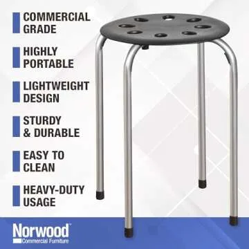 Norwood Commercial Furniture Stacking Stools for Kids and Adults, 17.75" Standard Height Portable Nesting Office and Classroom Stools, Black/Silver, Pack of 5