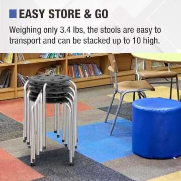 Norwood Commercial Furniture Stacking Stools for Kids and Adults, 17.75" Standard Height Portable Nesting Office and Classroom Stools, Black/Silver, Pack of 5