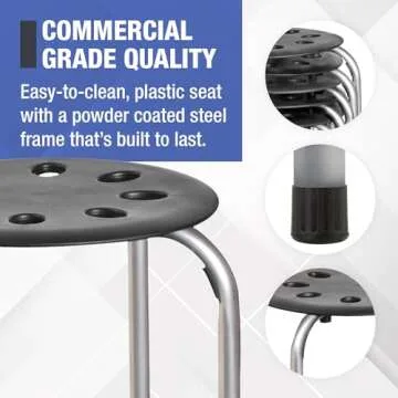 Norwood Commercial Furniture Stacking Stools for Kids and Adults, 17.75" Standard Height Portable Nesting Office and Classroom Stools, Black/Silver, Pack of 5