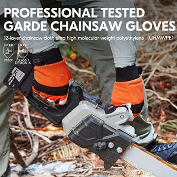 Vgo 1Pair Chainsaw Gloves, 12-Layer Chainsaw Protection on Left Hand Back, Safety Leather Work Gloves, Mechanic Gloves (XL,Orange, GA8912)