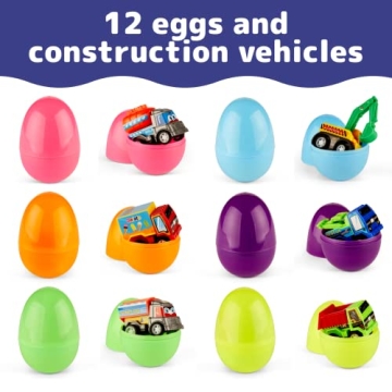 PREXTEX Pull Back Construction Toys in Easter Eggs 12 Pack