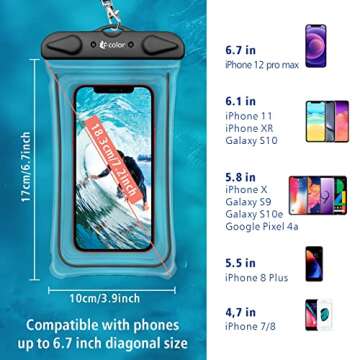 F-Color Waterproof Phone Case, 2 Pack Transparent PVC Waterproof Phone Pouch Dry Bag, Beach Accessories for Vacation Kayaking Camping Snorkeling Cruise, Compatible for iPhone 12 Pro Max XR 8 7 Galaxy