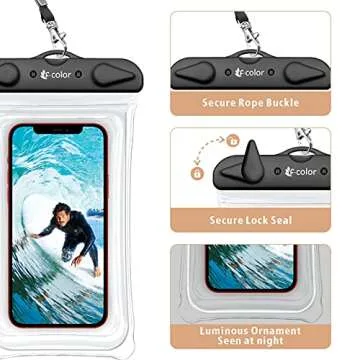 F-Color Waterproof Phone Case, 2 Pack Transparent PVC Waterproof Phone Pouch Dry Bag, Beach Accessories for Vacation Kayaking Camping Snorkeling Cruise, Compatible for iPhone 12 Pro Max XR 8 7 Galaxy