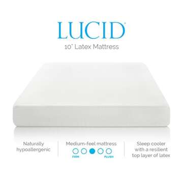 LUCID 10 Inch 2019 Gel Memory Foam Mattress, Queen, White