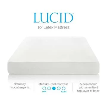 LUCID 10 Inch 2019 Gel Memory Foam Mattress, Queen, White
