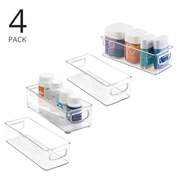 Clear Small Bathroom Storage Container Bins 4 Pack