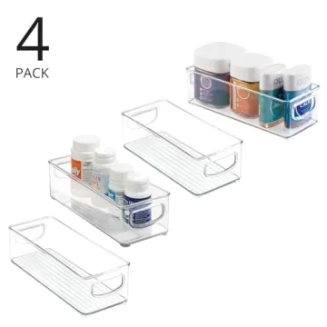 Clear Small Bathroom Storage Container Bins 4 Pack