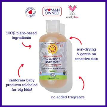 California Kids Super Sensitive Unscented Shampoo and Bodywash | 100% Plant-Based | Gentle Skincare | Fragrance Free | Hypoallergenic | 251 mL / 8.5 fl. oz.