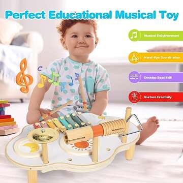 Twefex Kids Drum Set - 9 in 1 Baby Drum Set for Toddlers - Montessori Musical Instruments Toy for Babies - Wooden Xylophone Musical Toys for Boys and Girls