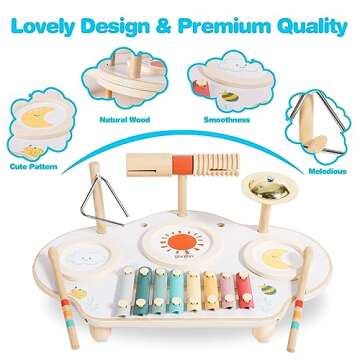 Twefex Kids Drum Set - 9 in 1 Baby Drum Set for Toddlers - Montessori Musical Instruments Toy for Babies - Wooden Xylophone Musical Toys for Boys and Girls