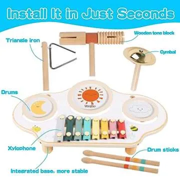 Twefex Kids Drum Set - 9 in 1 Baby Drum Set for Toddlers - Montessori Musical Instruments Toy for Babies - Wooden Xylophone Musical Toys for Boys and Girls