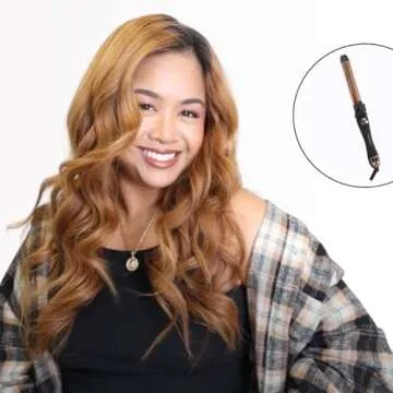 FoxyBae Titanium Rotating Curling Iron - 1.25”/32mm Automatic Hair Curler Wand - Professional Hot Tools W/Temp Control - Locks in Moisture for Soft Curls - Self Curling Hair Curler Iron