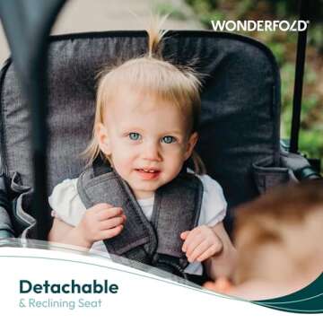 WONDERFOLD W2 Elite Stroller Wagon (2 Seater) - Collapsible Wagon Stroller with Seats with 5-Point Harnesses, Adjustable Push Handle, and Adjustable Sun Canopy, Elite Gray