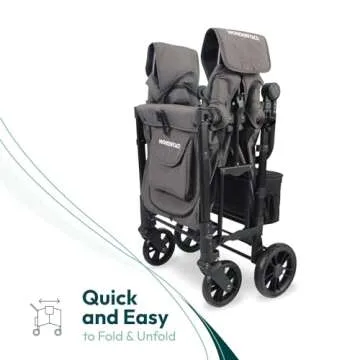 WONDERFOLD W2 Elite Stroller Wagon (2 Seater) - Collapsible Wagon Stroller with Seats with 5-Point Harnesses, Adjustable Push Handle, and Adjustable Sun Canopy, Elite Gray