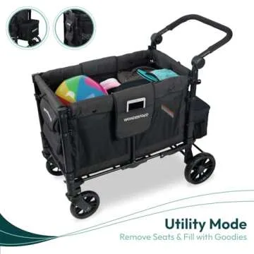 WONDERFOLD W2 Elite Stroller Wagon (2 Seater) - Collapsible Wagon Stroller with Seats with 5-Point Harnesses, Adjustable Push Handle, and Adjustable Sun Canopy, Elite Gray