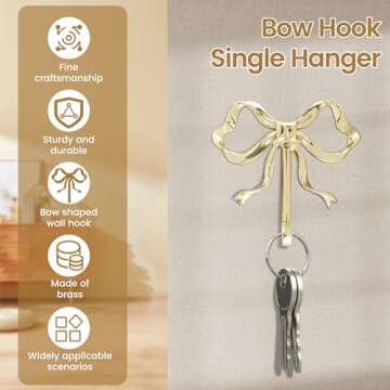 2 Pcs Bow Hook Towel Robe Hook, Decorative Bowknot Hanger Gold Towel Hook Multi-Purpose Bow Shaped H...