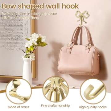 2 Pcs Bow Hook Towel Robe Hook, Decorative Bowknot Hanger Gold Towel Hook Multi-Purpose Bow Shaped Hat Hooks Brass Wall Hook Wall Hanging Towel Hook for Bathroom Bedroom Bathrobe, 3.6 x 3.5 x 0.8 in