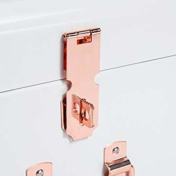 Beautify Cream Vintage Style Steel Metal Storage Trunk Set Lockable and Decorative with Rose Gold Handles - College Dorm and Bedroom Footlocker Trunks