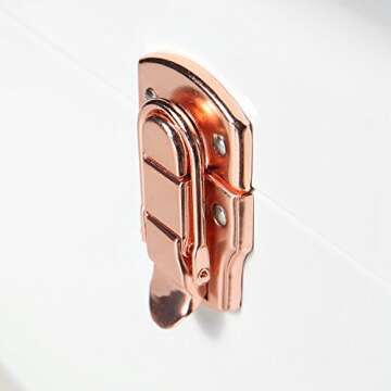 Beautify Cream Vintage Style Steel Metal Storage Trunk Set Lockable and Decorative with Rose Gold Handles - College Dorm and Bedroom Footlocker Trunks