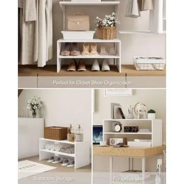 LOWOSA 2-Tier Stackable White Shoe Rack, Wooden 2-Shelf Shoe Organizer Freestanding Shoe Storage Stand for 6-9 Pairs, Perfect for Closet, Entryway, Office Use - White(Pack of 2)