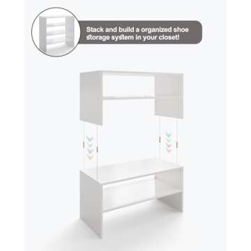 LOWOSA 2-Tier Stackable White Shoe Rack, Wooden 2-Shelf Shoe Organizer Freestanding Shoe Storage Stand for 6-9 Pairs, Perfect for Closet, Entryway, Office Use - White(Pack of 2)