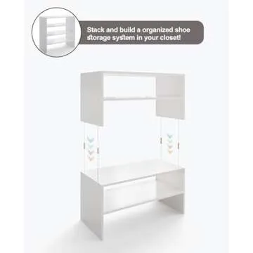LOWOSA 2-Tier Stackable White Shoe Rack, Wooden 2-Shelf Shoe Organizer Freestanding Shoe Storage Stand for 6-9 Pairs, Perfect for Closet, Entryway, Office Use - White(Pack of 2)