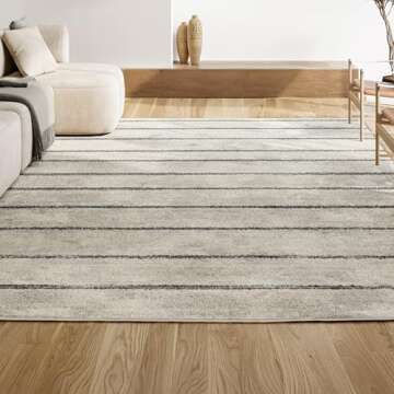 JONATHAN Y MOH201A-8 Williamsburg Minimalist Stripe Indoor Farmhouse Area-Rug Bohemian Minimalistic Easy-Cleaning Bedroom Kitchen Living Room Non Shedding, 8 X 10, Cream,Gray
