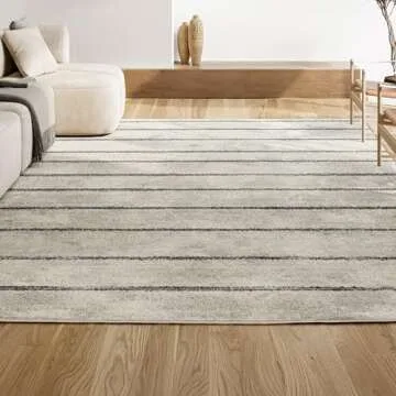 JONATHAN Y MOH201A-8 Williamsburg Minimalist Stripe Indoor Farmhouse Area-Rug Bohemian Minimalistic Easy-Cleaning Bedroom Kitchen Living Room Non Shedding, 8 X 10, Cream,Gray