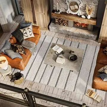 JONATHAN Y MOH201A-8 Williamsburg Minimalist Stripe Indoor Farmhouse Area-Rug Bohemian Minimalistic Easy-Cleaning Bedroom Kitchen Living Room Non Shedding, 8 X 10, Cream,Gray