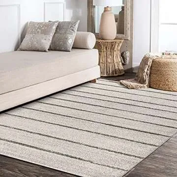 JONATHAN Y MOH201A-8 Williamsburg Minimalist Stripe Indoor Farmhouse Area-Rug Bohemian Minimalistic Easy-Cleaning Bedroom Kitchen Living Room Non Shedding, 8 X 10, Cream,Gray
