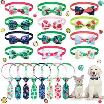 20 Summer Pet Bow Tie Set - Adjustable Ties & Collars