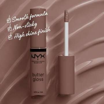 NYX PROFESSIONAL MAKEUP Butter Gloss Brown Sugar, Non-Sticky Lip Gloss - Cinnamon Roll (Grey Brown)